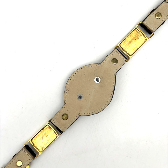 Vintage 80s Ames 9845 Black Suede Gold Medallion Rhinestone Waist Belt L 34\